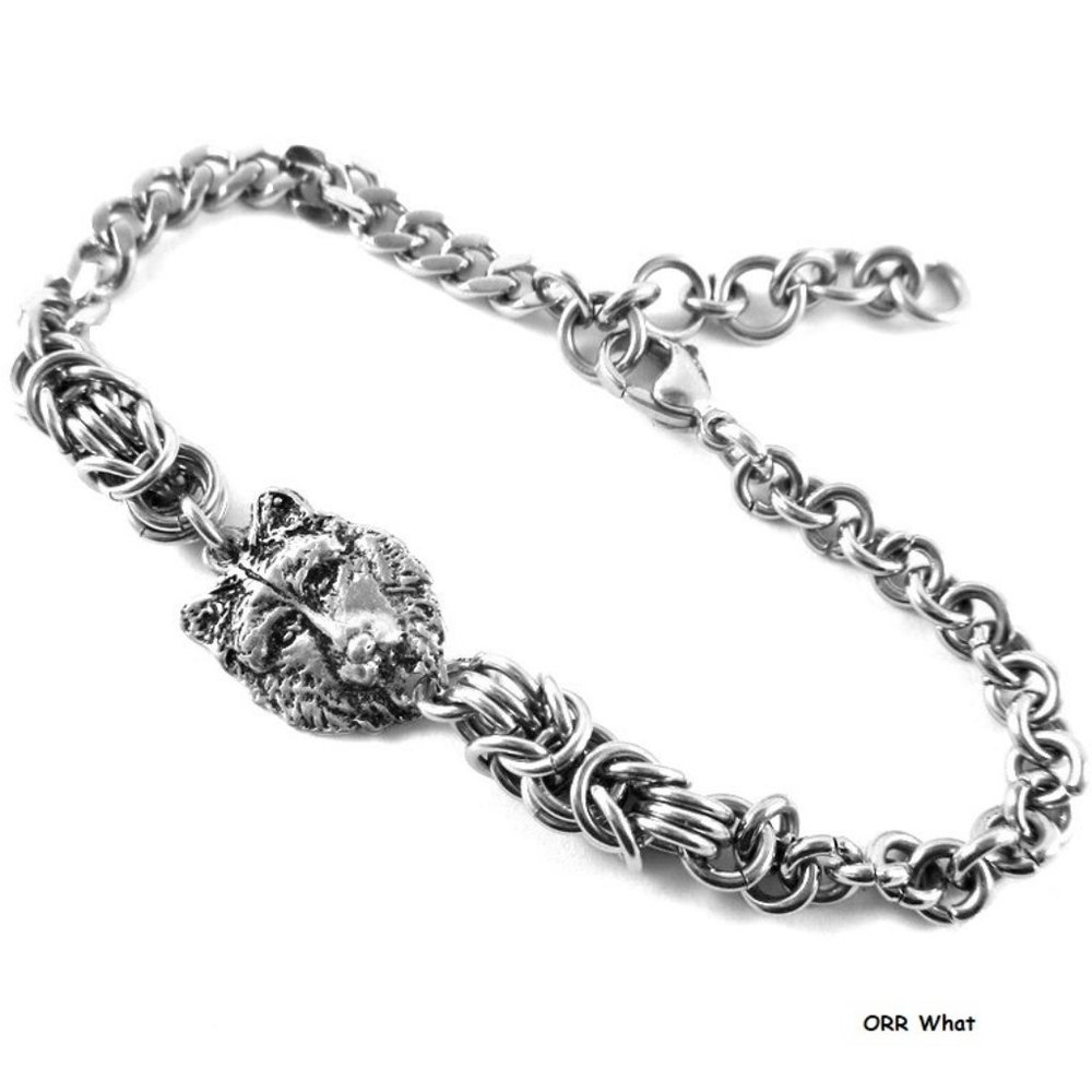 Wolf Bracelet Chain Link Moon Totem Animal Handmade Gift Mixed Maille Jewelry